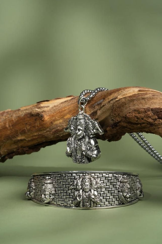 5-Mukhi Hanuman Kada with 5-Munjai Hanuman Pendant with Chain